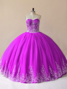 Admirable Purple Sleeveless Floor Length Embroidery Lace Up Sweet 16 Dress