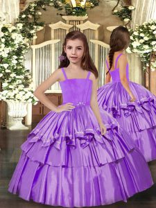 Fashion Lavender Sleeveless Lace Up Little Girls Pageant Dress for Party and Sweet 16 and Wedding Party