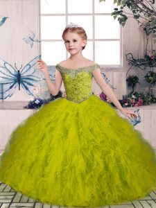 Best Sleeveless Lace Up Floor Length Beading and Ruffles Pageant Dresses