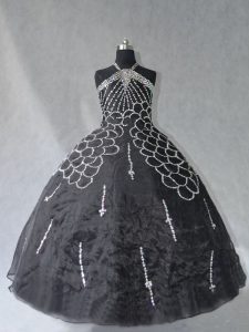 Black Organza Lace Up Sweet 16 Dresses Sleeveless Floor Length Beading