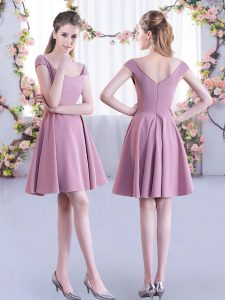 Pink Bridesmaid Dresses Wedding Party with Ruching Straps Cap Sleeves Zipper