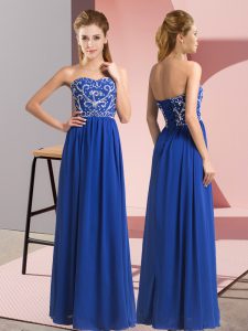 Shining Royal Blue Empire Sweetheart Sleeveless Chiffon Floor Length Lace Up Beading Prom Dress