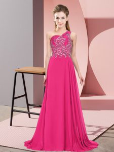 Romantic Hot Pink Side Zipper Beading Sleeveless Floor Length