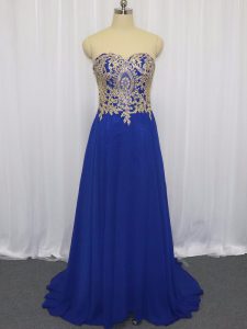 Pretty Sleeveless Lace and Appliques Zipper Homecoming Dress with Royal Blue Brush Train