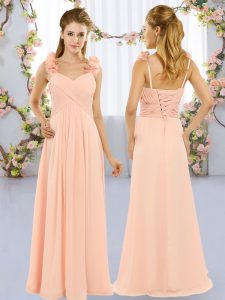 Nice Straps Sleeveless Lace Up Court Dresses for Sweet 16 Peach Chiffon
