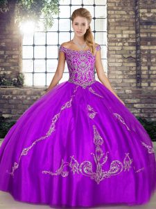 Cute Floor Length Lace Up 15th Birthday Dress Purple for Military Ball and Sweet 16 and Quinceanera with Beading and Emb