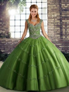 Fantastic Green Sleeveless Tulle Lace Up Quinceanera Gown for Military Ball and Sweet 16 and Quinceanera