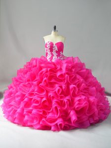 Attractive Hot Pink Sweet 16 Dresses Sweetheart Sleeveless Lace Up