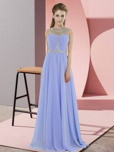 Chic Lavender Chiffon Zipper Scoop Sleeveless Floor Length Prom Dress Beading