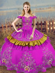 Sweet Purple Ball Gowns Embroidery Sweet 16 Dress Lace Up Organza Sleeveless Floor Length