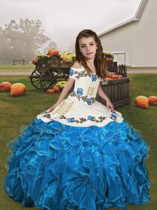 Straps Sleeveless Lace Up Little Girls Pageant Dress Wholesale Blue and Baby Blue Organza