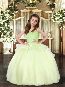 Nice Beading Little Girl Pageant Gowns Yellow Green Lace Up Sleeveless Floor Length