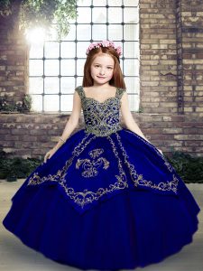 Tulle Sleeveless Floor Length Little Girls Pageant Gowns and Beading and Embroidery