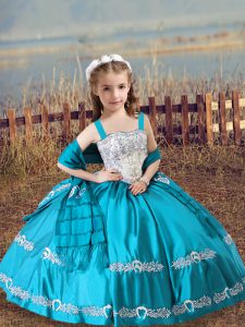 Fantastic Sleeveless Lace Up Floor Length Beading and Embroidery Little Girls Pageant Dress