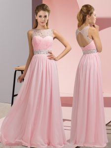 Top Selling Baby Pink Sleeveless Beading Floor Length Dress for Prom