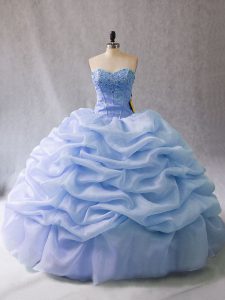 Light Blue Sweetheart Lace Up Beading and Pick Ups 15th Birthday Dress Sleeveless