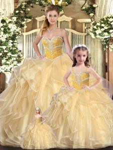 Elegant Floor Length Ball Gowns Sleeveless Champagne Sweet 16 Quinceanera Dress Lace Up