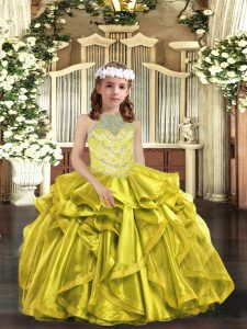 Great Yellow Green Sleeveless Organza Lace Up Pageant Dress Wholesale for Party and Wedding Party