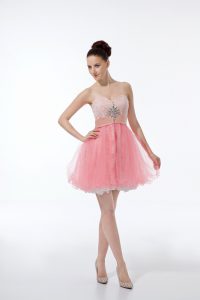 Sleeveless Mini Length Lace and Appliques Zipper Prom Party Dress with Baby Pink