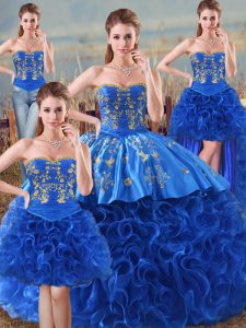 Best Selling Fabric With Rolling Flowers Sleeveless Floor Length 15 Quinceanera Dress and Embroidery and Ruffles