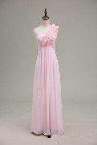 Baby Pink Chiffon Zipper Prom Party Dress Sleeveless Floor Length Ruching