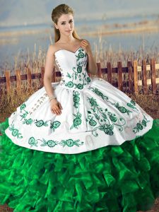 Noble Dark Green Ball Gowns Satin and Organza Sweetheart Embroidery and Ruffles Lace Up 15 Quinceanera Dress