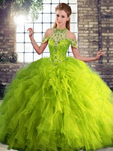 Latest Tulle Sleeveless Floor Length Vestidos de Quinceanera and Beading and Ruffles