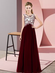 Chiffon Sleeveless Floor Length Dama Dress for Quinceanera and Beading and Appliques