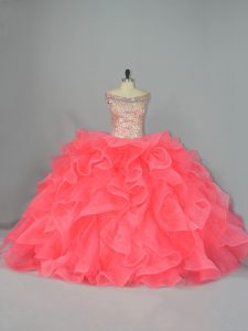 Cute Sleeveless Beading and Ruffles Lace Up Quince Ball Gowns