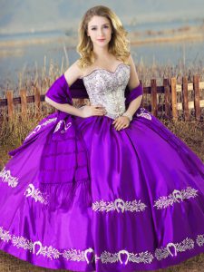 Gorgeous Beading and Embroidery Quinceanera Gown Purple Lace Up Sleeveless Floor Length