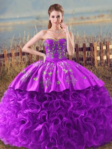 Sleeveless Brush Train Embroidery and Ruffles Lace Up Sweet 16 Dresses