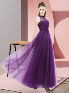 Sexy Tulle Sleeveless Floor Length Dama Dress and Beading and Appliques