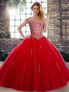 Lovely Red Sleeveless Floor Length Beading Lace Up Sweet 16 Quinceanera Dress