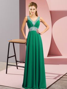 Dark Green Sleeveless Chiffon Lace Up Evening Dress for Prom and Party