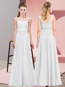 Affordable Floor Length Zipper Wedding Party Dress White for Wedding Party with Beading and Appliques
