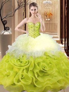 Low Price Multi-color Lace Up Sweetheart Beading and Ruffles Quinceanera Dress Organza Sleeveless