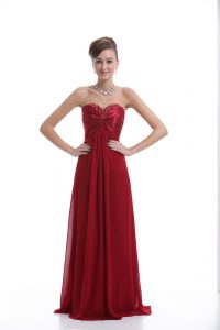 Flirting Sleeveless Floor Length Beading Lace Up Dress for Prom with Wine Red