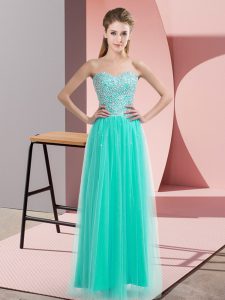 Beading Prom Evening Gown Turquoise Lace Up Sleeveless Floor Length