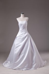 Ball Gowns Sleeveless White Wedding Gown Brush Train Lace Up