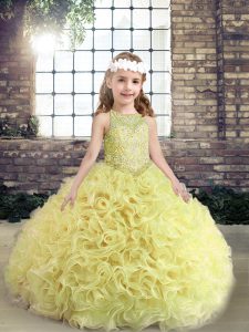 Amazing Beading Kids Formal Wear Yellow Green Lace Up Sleeveless Floor Length
