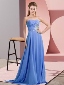 Flare Floor Length Lace Up Prom Dresses Blue and In with Beading and Ruching