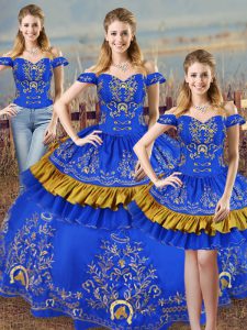 Blue Sleeveless Embroidery Quinceanera Dress