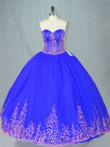 Captivating Blue Lace Up Sweet 16 Dress Beading Sleeveless Floor Length
