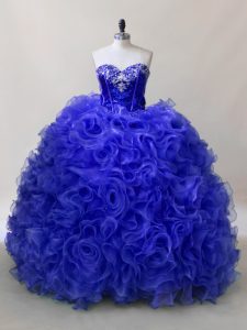 Luxurious Ruffles and Sequins Quinceanera Dress Royal Blue Lace Up Sleeveless Floor Length