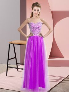 Decent Tulle Sleeveless Floor Length Prom Dresses and Beading