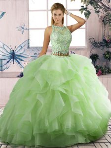 High Quality Yellow Green Quinceanera Dress Sweet 16 and Quinceanera with Beading and Ruffles Scoop Sleeveless Lace Up