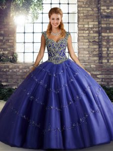 Spectacular Floor Length Purple Ball Gown Prom Dress Straps Sleeveless Lace Up