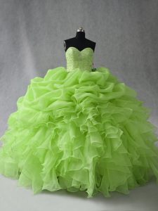 Pretty Yellow Green Quinceanera Dress Sweet 16 and Quinceanera with Beading and Ruffles and Pick Ups Sweetheart Sleevele