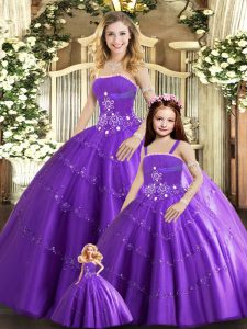 Unique Beading 15 Quinceanera Dress Purple Lace Up Sleeveless Floor Length