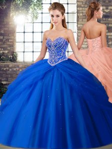 Ball Gowns Sleeveless Royal Blue Quinceanera Dresses Brush Train Lace Up